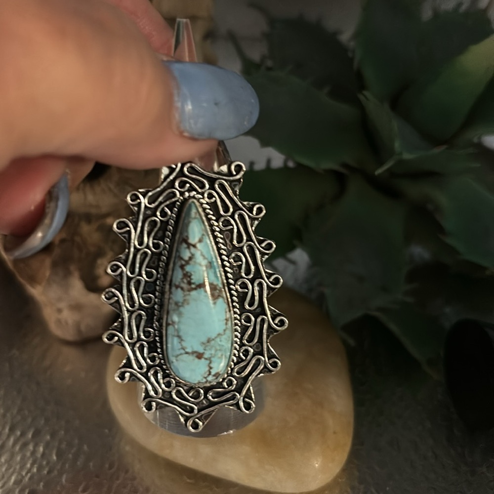 Size 9 to 9 1/2 Newlander turquoise amazing statement ring 925 wealth